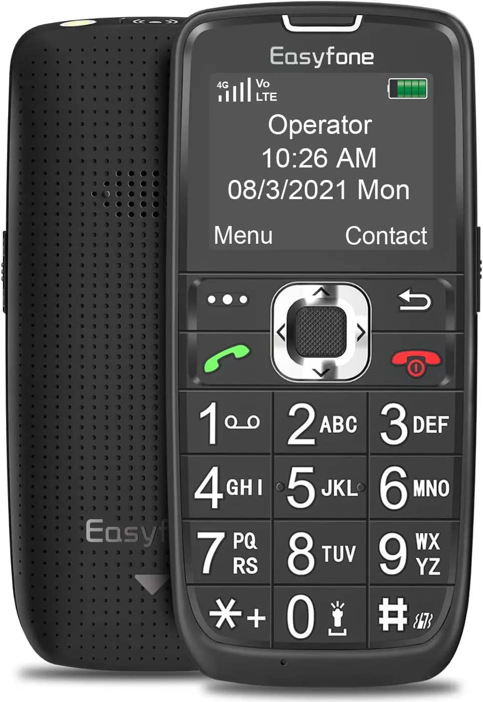 Easyfone Prime-A6 phone for seniors on its charging dock